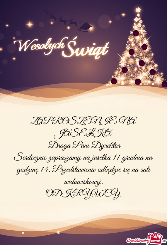 Serdecznie zapraszamy na jasełka 11 grudnia na godzinę 14. Przedstawienie odbędzie się na sali w