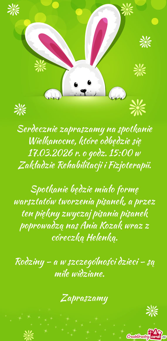 Serdecznie zapraszamy na spotkanie Wielkanocne, które odbędzie się 17.03.2026 r. o godz. 15:00 w