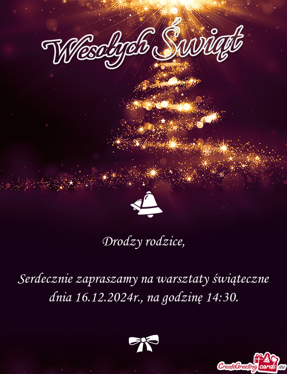 Serdecznie zapraszamy na warsztaty świąteczne dnia 16.12.2024r., na godzinę 14:30