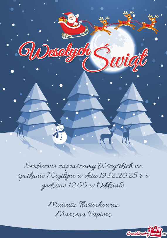 Serdecznie zapraszamy Wszystkich na spotkanie Wigilijne w dniu 19.12.2025 r. o godzinie 12:00 w Oddz