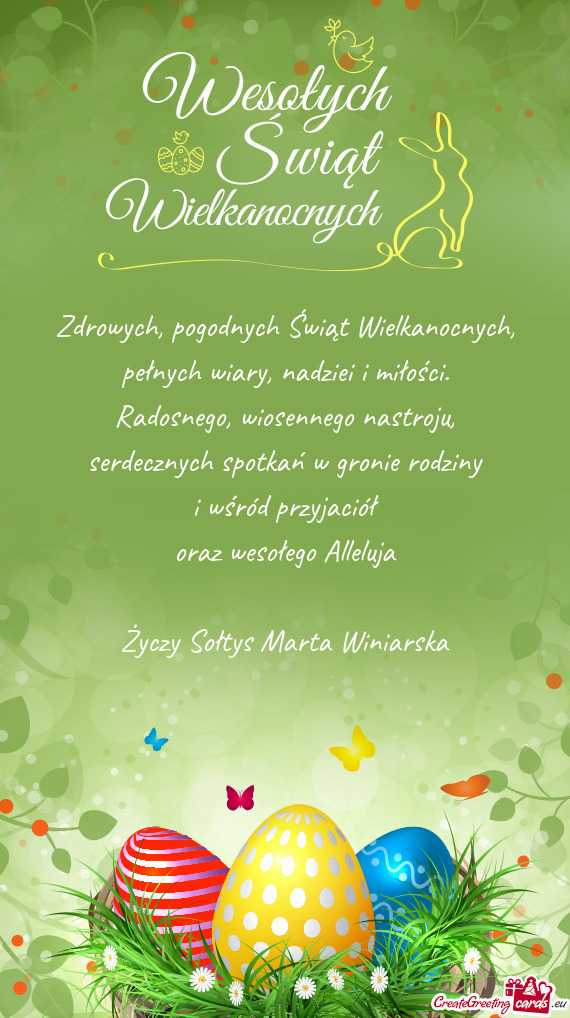 Serdecznych spotkań w gronie rodziny i wśród przyjaciół oraz wesołego Alleluja S