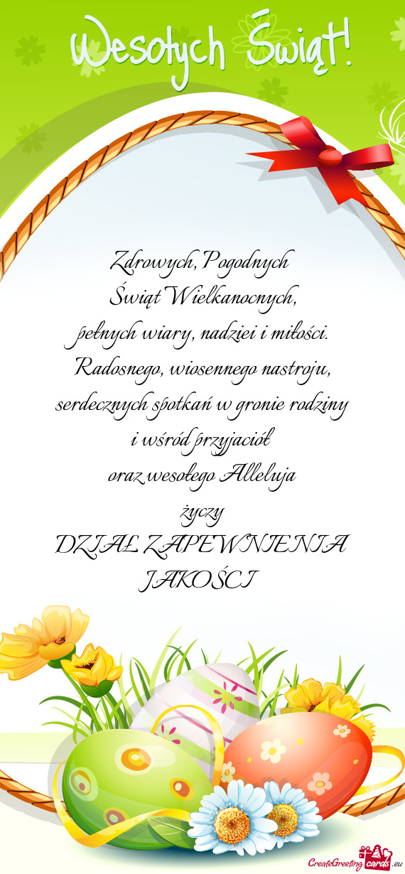 Serdecznych spotkań w gronie rodziny i wśród przyjaciół oraz wesołego Alleluja życzy DZ