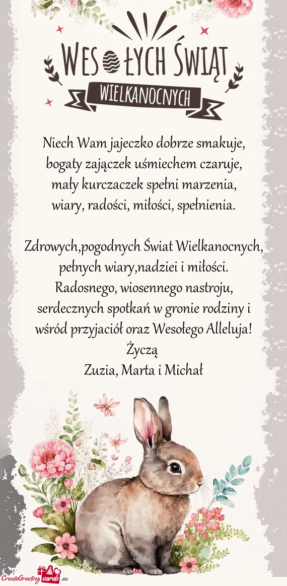 Serdecznych spotkań w gronie rodziny i wśród przyjaciół oraz Wesołego Alleluja! Życzą Zu