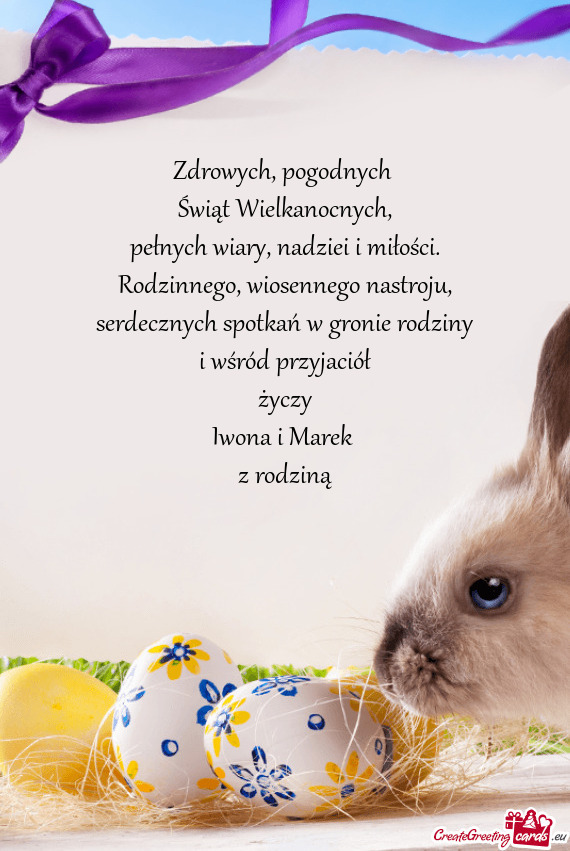 Serdecznych spotkań w gronie rodziny i wśród przyjaciół życzy Iwona i Marek z rodziną