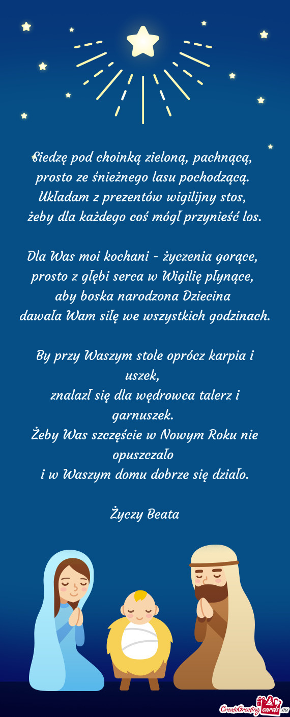 Siedzę pod choinką zieloną, pachnącą,   prosto ze śnieżnego lasu