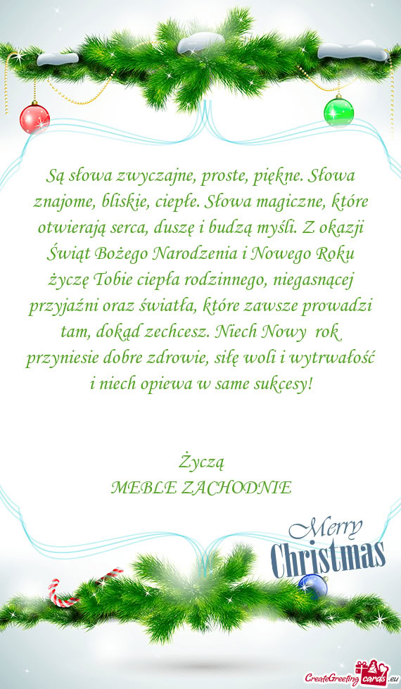Siłę woli i wytrwałość i niech opiewa w same sukcesy!  Życzą MEBLE ZACHODNIE