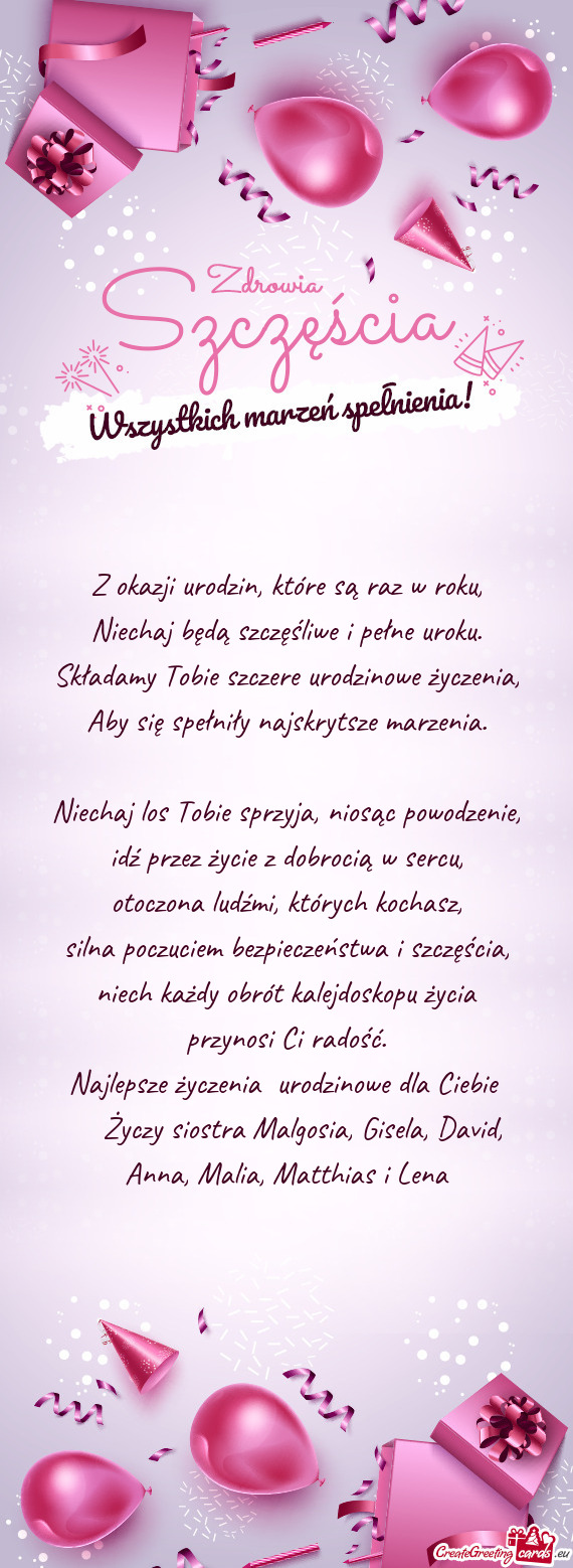 Siostra Malgosia, Gisela, David, Anna, Malia, Matthias i Lena