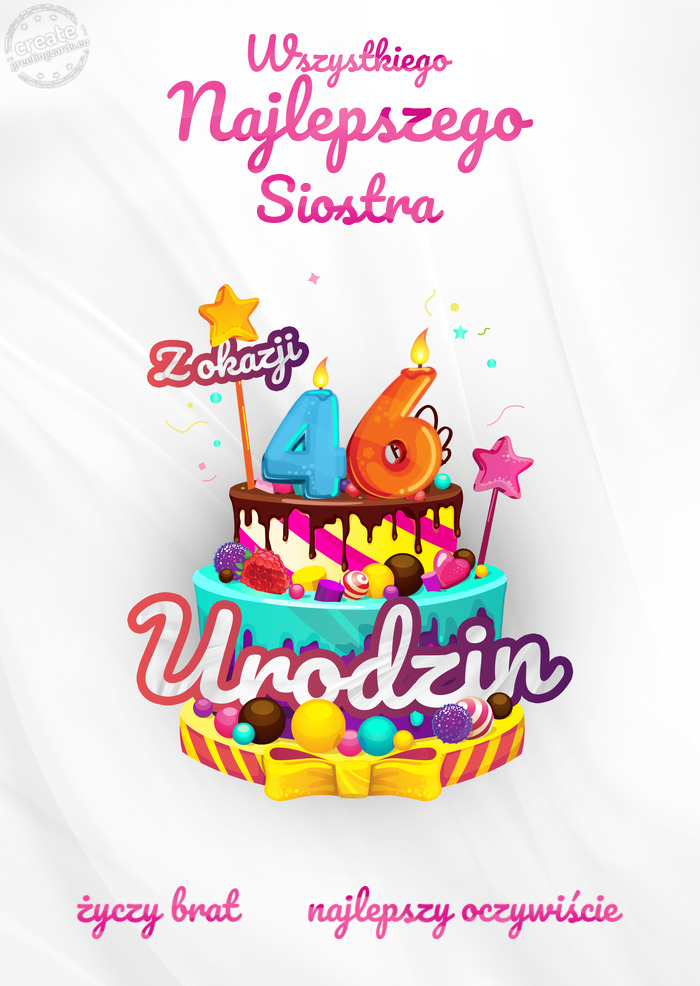 Siostra, Wszystkiego najlepszego z okazji 46 urodzin brat  najlepszy oczywiście
