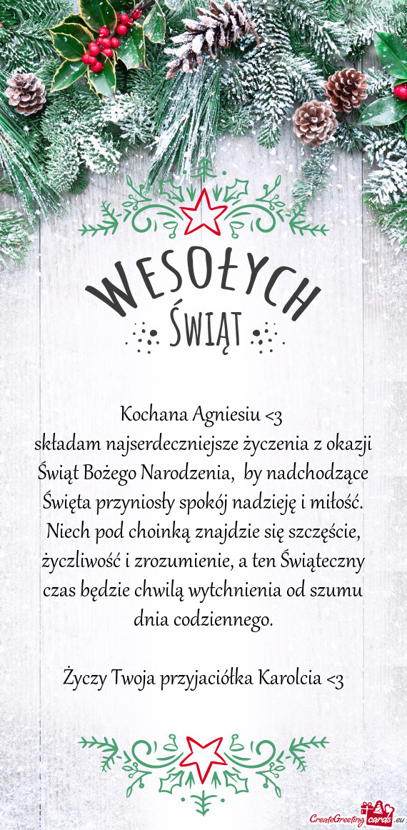 Składam najserdeczniejsze życzenia z okazji Świąt Bożego Narodzenia, by nadchodzące Święta