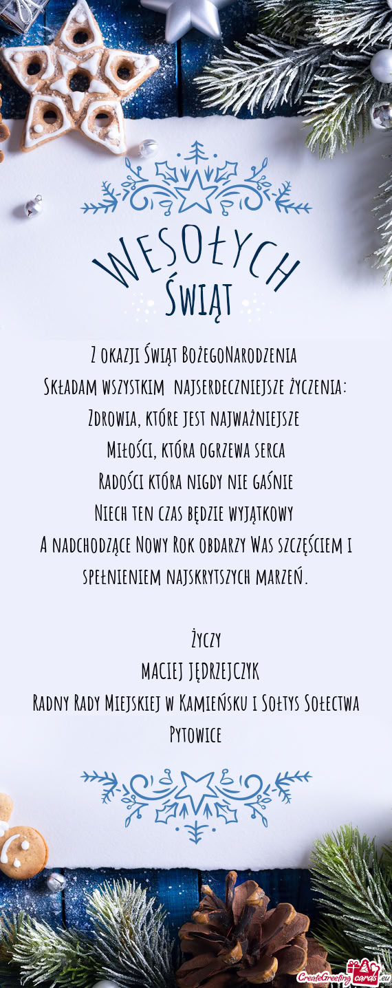 Składam wszystkim  najserdeczniejsze życzenia