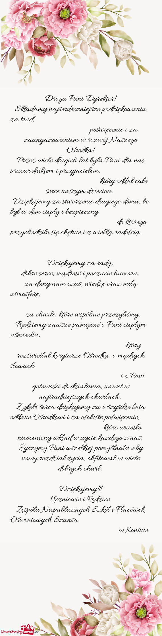 Składamy najserdeczniejsze podziękowania za trud