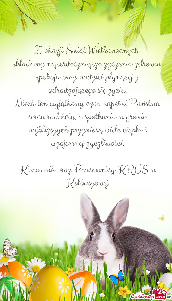 Składamy najserdeczniejsze życzenia zdrowia, spokoju oraz nadziei płynącej z odradzającego się