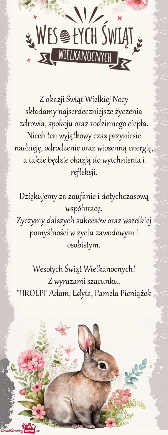 Składamy najserdeczniejsze życzenia zdrowia, spokoju oraz rodzinnego ciepła