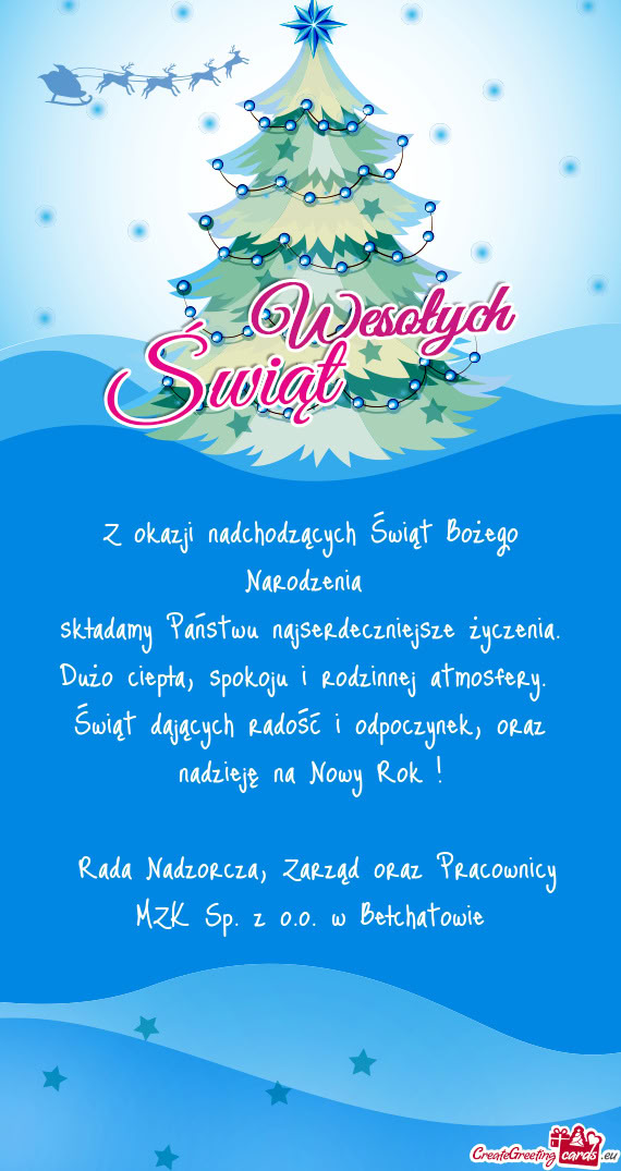 Składamy Państwu najserdeczniejsze życzenia. Dużo ciepła, spokoju i rodzinnej atmosfery