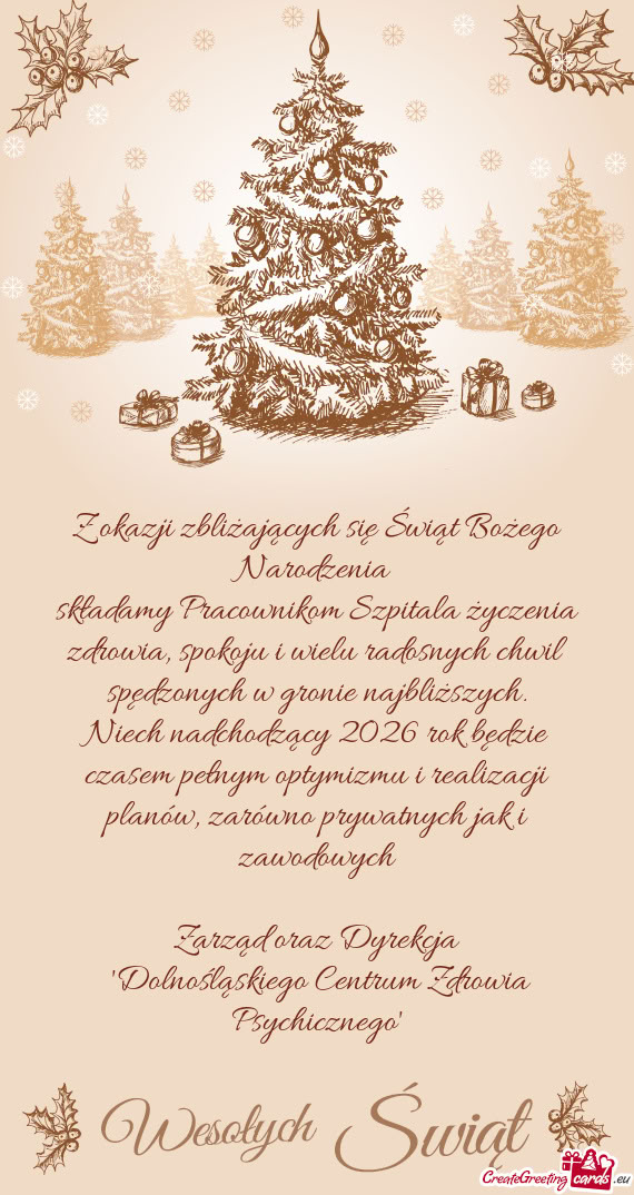 Składamy Pracownikom Szpitala życzenia zdrowia, spokoju i wielu radosnych chwil spędzonych w gron