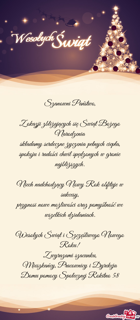 Składamy serdeczne życzenia pełnych ciepła