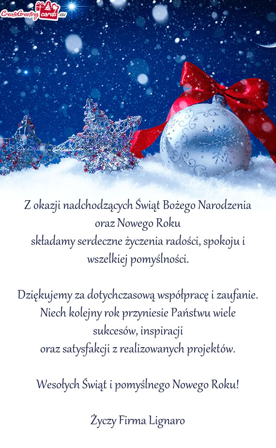 Składamy serdeczne życzenia radości, spokoju i wszelkiej pomyślności