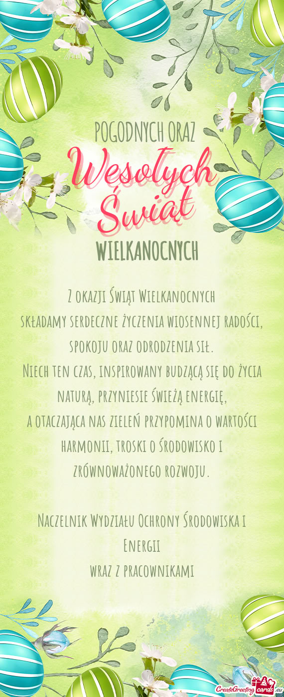 Składamy serdeczne życzenia wiosennej radości, spokoju oraz odrodzenia sił