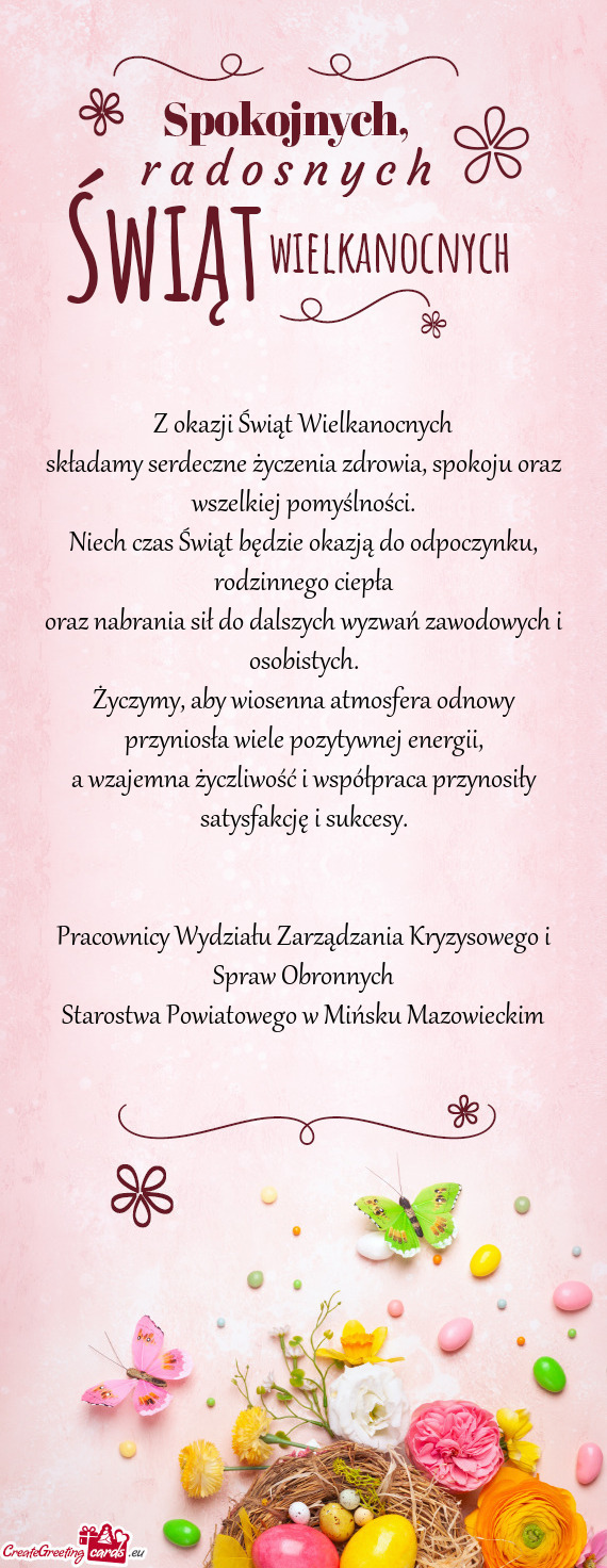 Składamy serdeczne życzenia zdrowia, spokoju oraz wszelkiej pomyślności