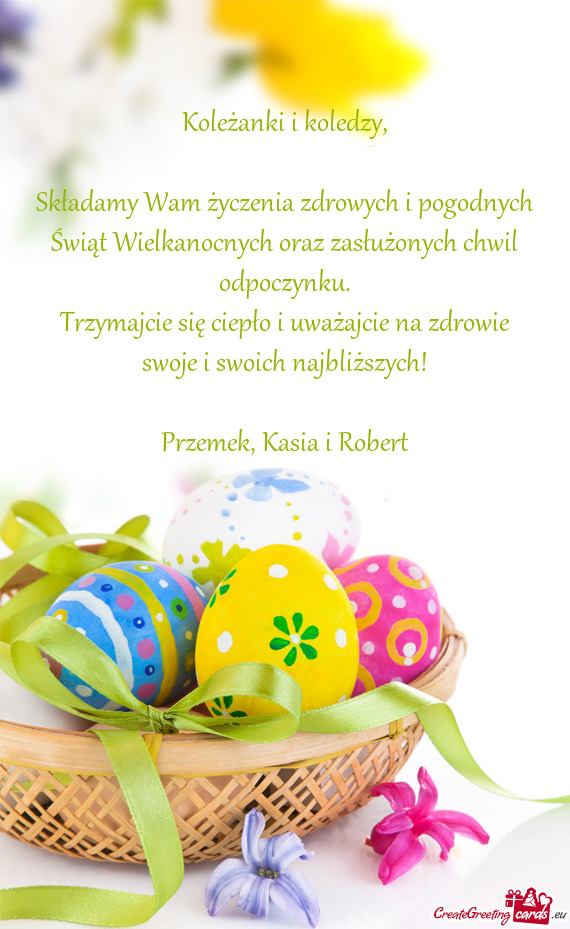 Składamy Wam życzenia zdrowych i pogodnych Świąt Wielkanocnych oraz zasłużonych chwil odpoczyn