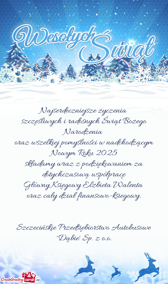 Składamy wraz z podziękowaniem za dotychczasową współpracę