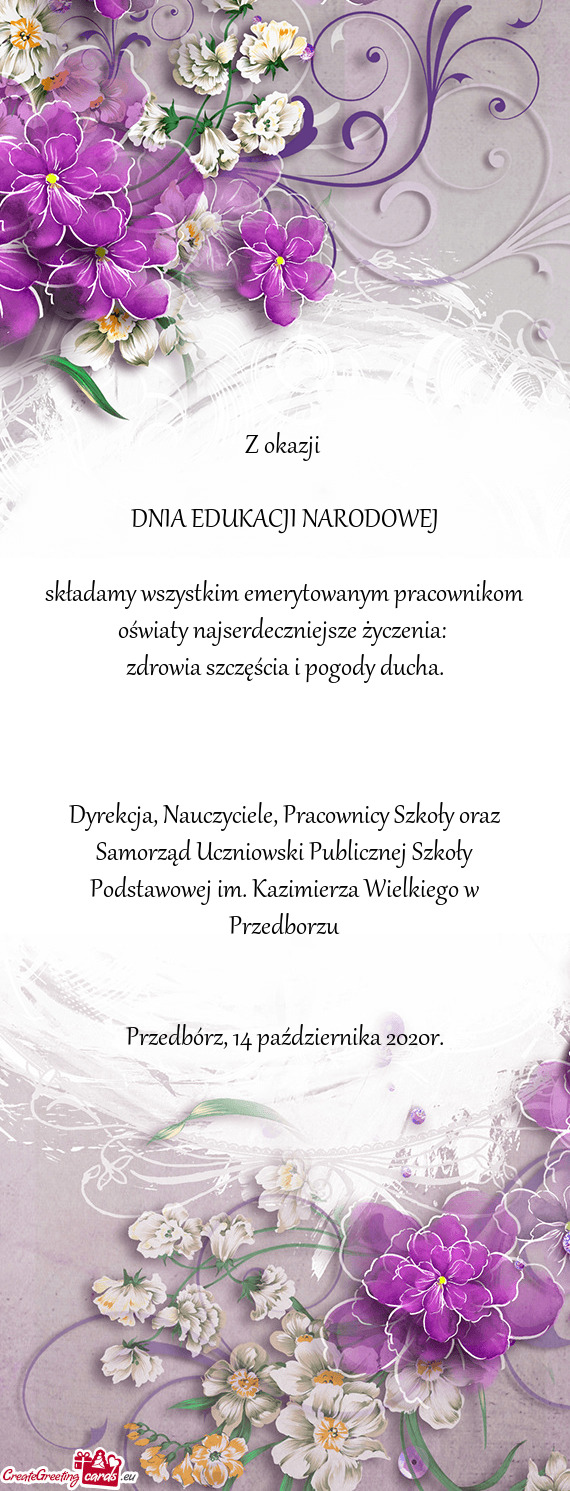 Składamy wszystkim emerytowanym pracownikom oświaty najserdeczniejsze życzenia: