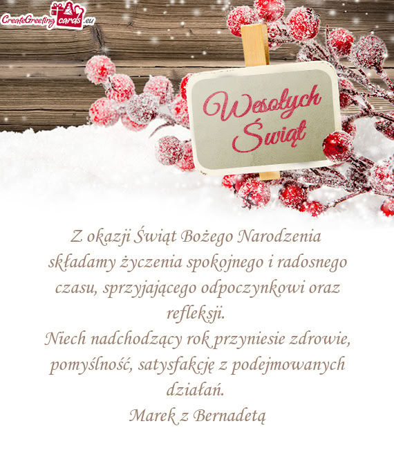 Składamy życzenia spokojnego i radosnego czasu, sprzyjającego odpoczynkowi oraz refleksji