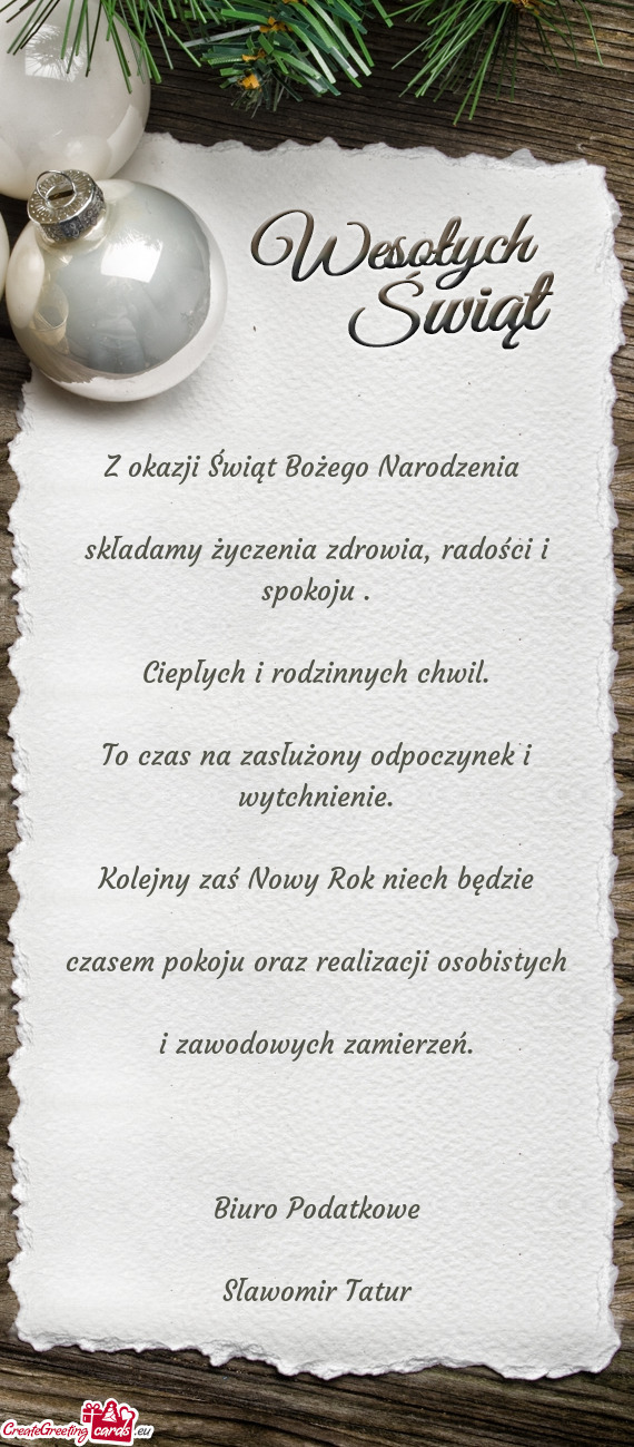 Składamy życzenia zdrowia, radości i spokoju