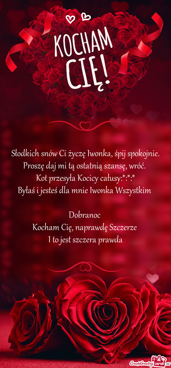 Słodkich snów Ci życzę Iwonka, śpij spokojnie