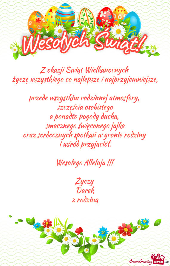 Smacznego święconego jajka oraz serdecznych spotkań w gronie rodziny i wśród przyjaciół