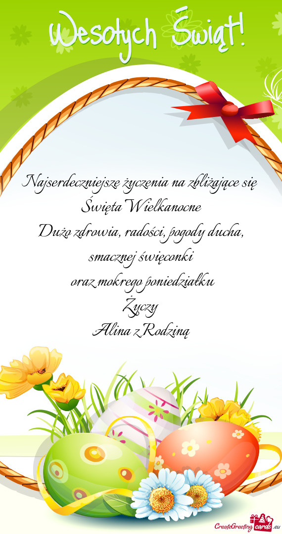 Smacznej święconki oraz mokrego poniedziałku Życzy Alina z Rodziną