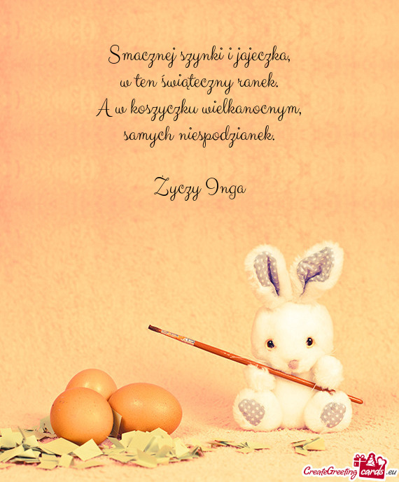 Smacznej szynki i jajeczka,  w ten świąteczny ranek.  A w koszyczku