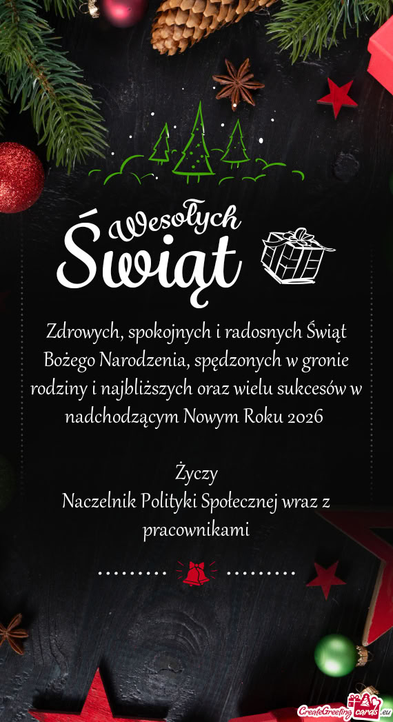 Spędzonych w gronie rodziny i najbliższych oraz wielu sukcesów w nadchodzącym Nowym Roku 2026
