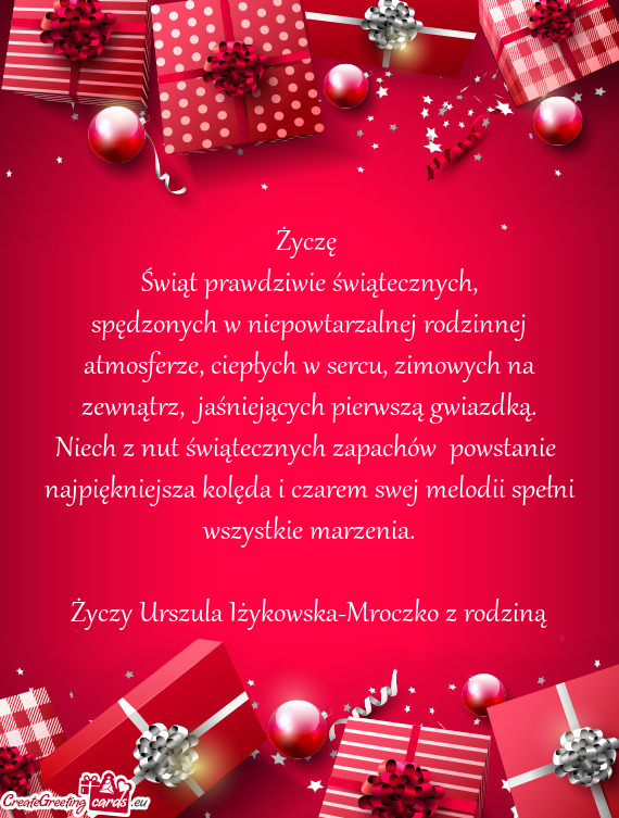 Spędzonych w niepowtarzalnej rodzinnej atmosferze, ciepłych w sercu, zimowych na zewnątrz, jaśn