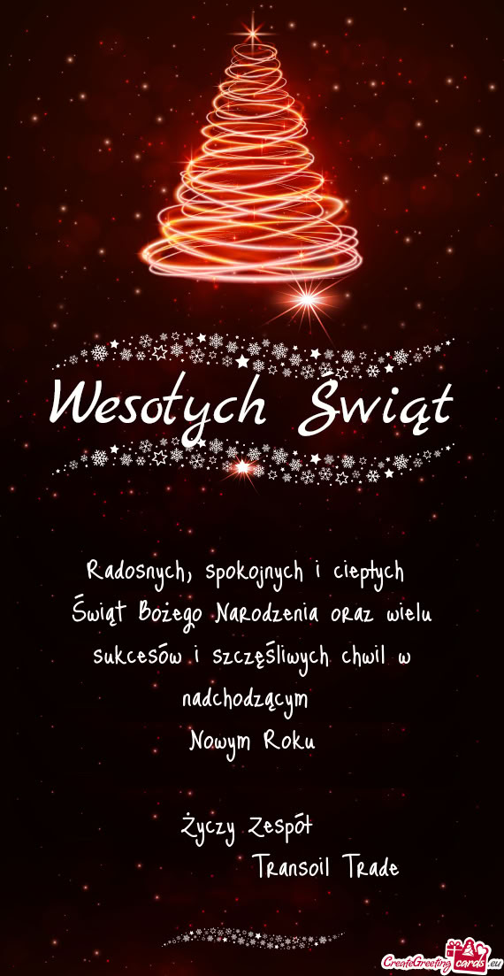 Spokojnych i ciepłych Świąt Bożego Narodzenia oraz wielu sukcesów i szczęśliwych chwil w n