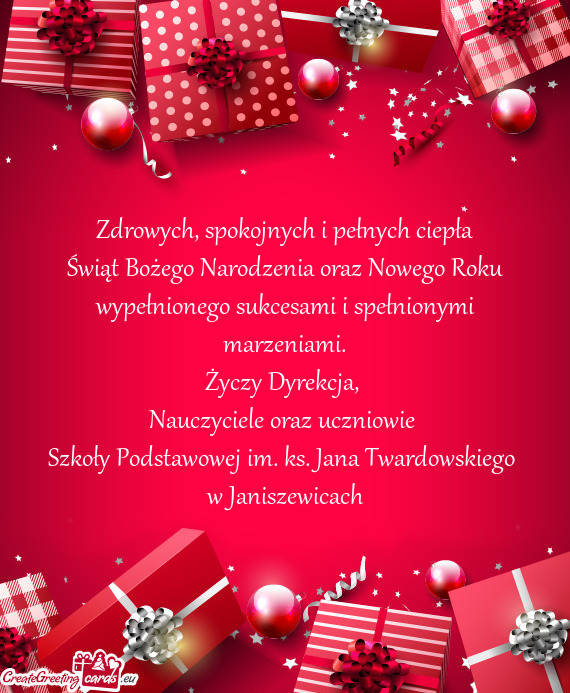 Spokojnych i pełnych ciepła Świąt Bożego Narodzenia oraz Nowego Roku wypełnionego sukcesami