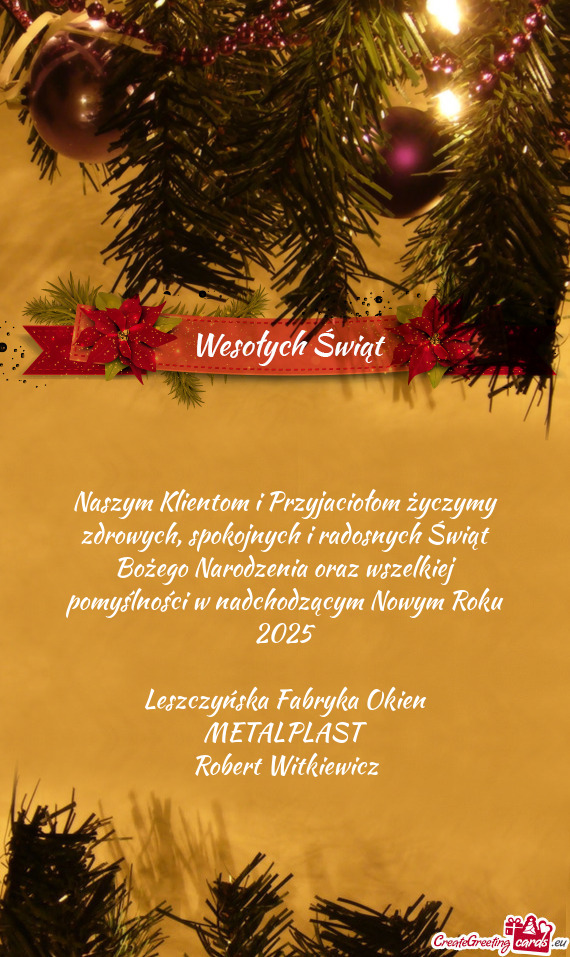 Spokojnych i radosnych Świąt Bożego Narodzenia oraz wszelkiej pomyślności w nadchodzącym Nowy