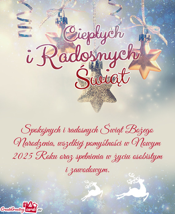 Spokojnych i radosnych Świąt Bożego Narodzenia, wszelkiej pomyślności w Nowym 2025 Roku oraz sp