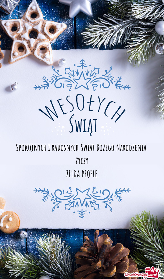 Spokojnych i radosnych Świąt Bożego Narodzenia życzy ZELDA PEOPLE