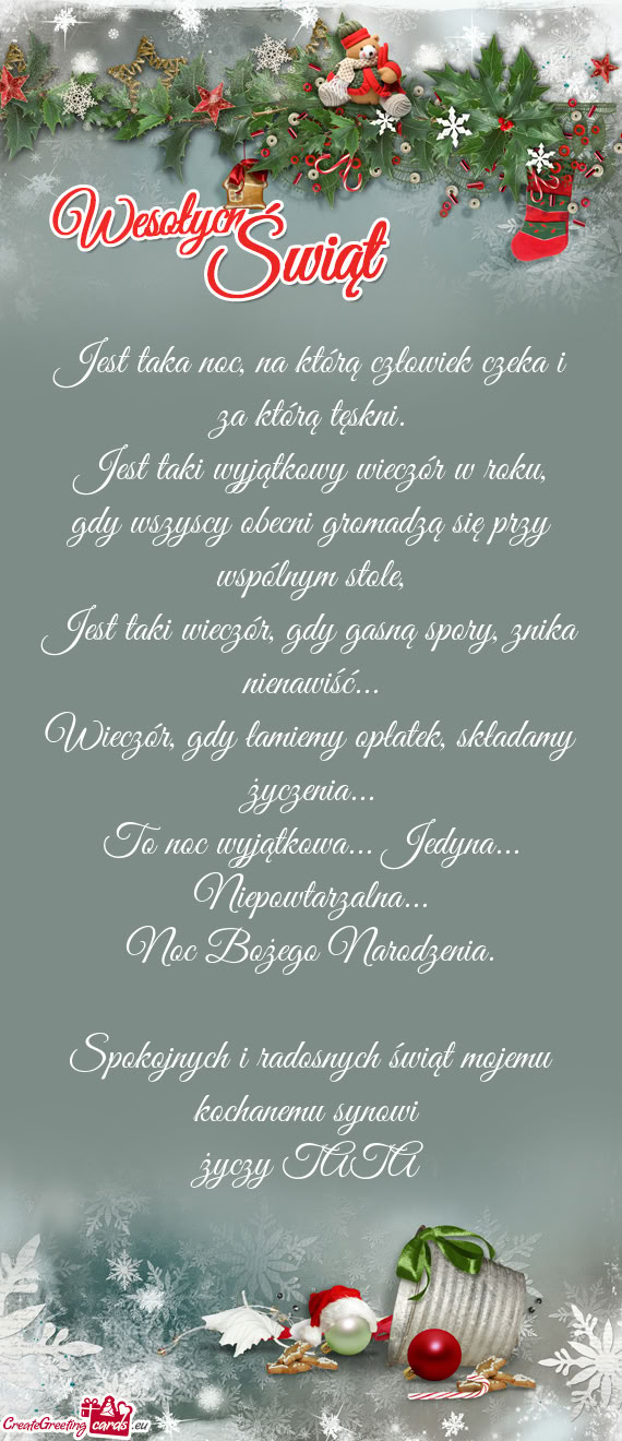 Spokojnych i radosnych świąt mojemu kochanemu synowi
