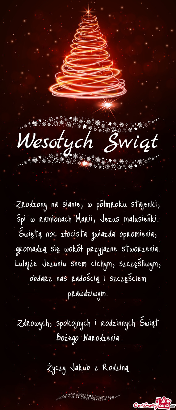 Spokojnych i rodzinnych Świąt Bożego Narodzenia Jakub z Rodziną
