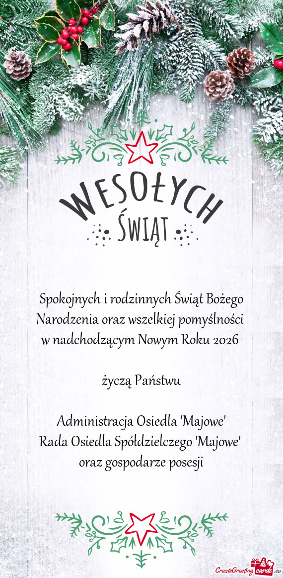 Spokojnych i rodzinnych Świąt Bożego Narodzenia oraz wszelkiej pomyślności