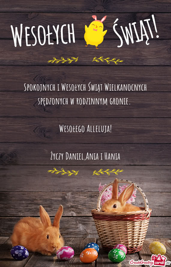 Spokojnych i Wesołych Świąt Wielkanocnych spędzonych w rodzinnym gronie