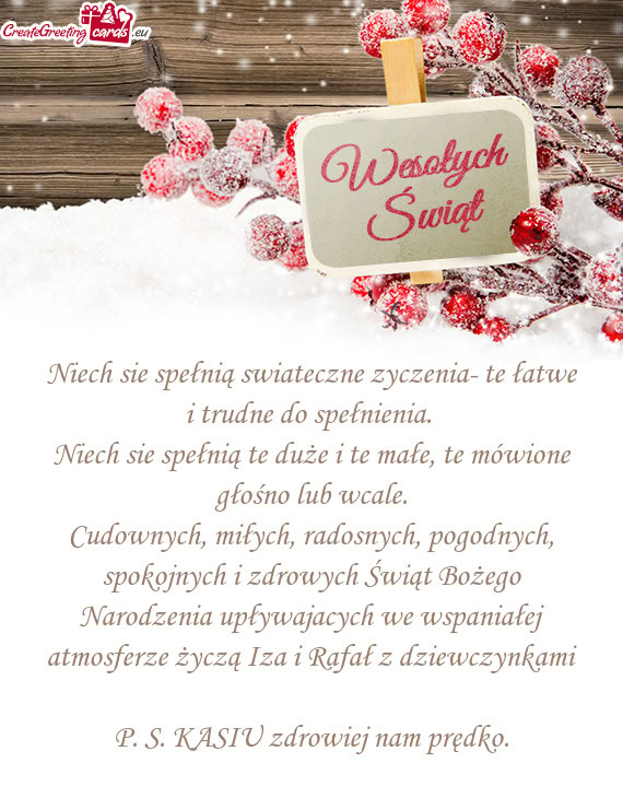 Spokojnych i zdrowych Świąt Bożego Narodzenia upływajacych we wspaniałej atmosferze życzą Iz