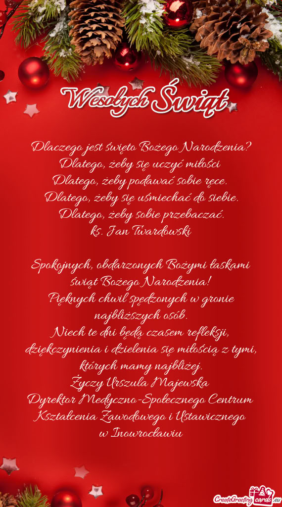 Spokojnych, obdarzonych Bożymi łaskami świąt Bożego Narodzenia