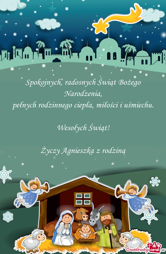 Spokojnych, radosnych Świąt Bożego Narodzenia,  pełnych rodzinnego