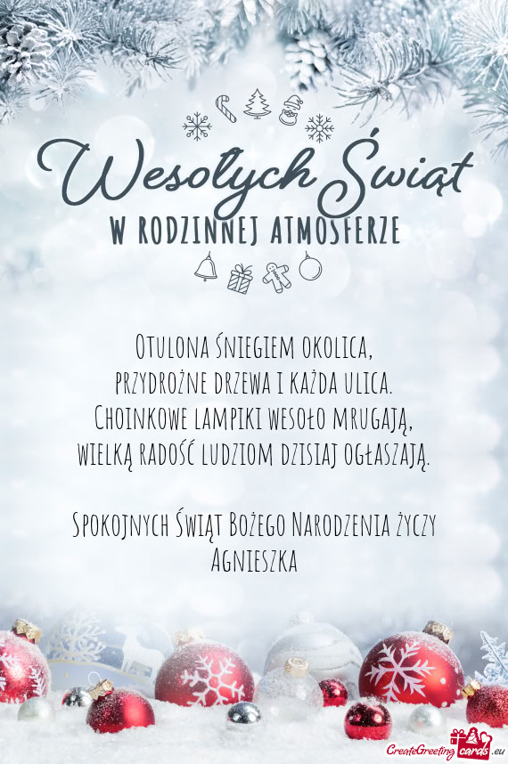 Spokojnych Świąt Bożego Narodzenia Agnieszka