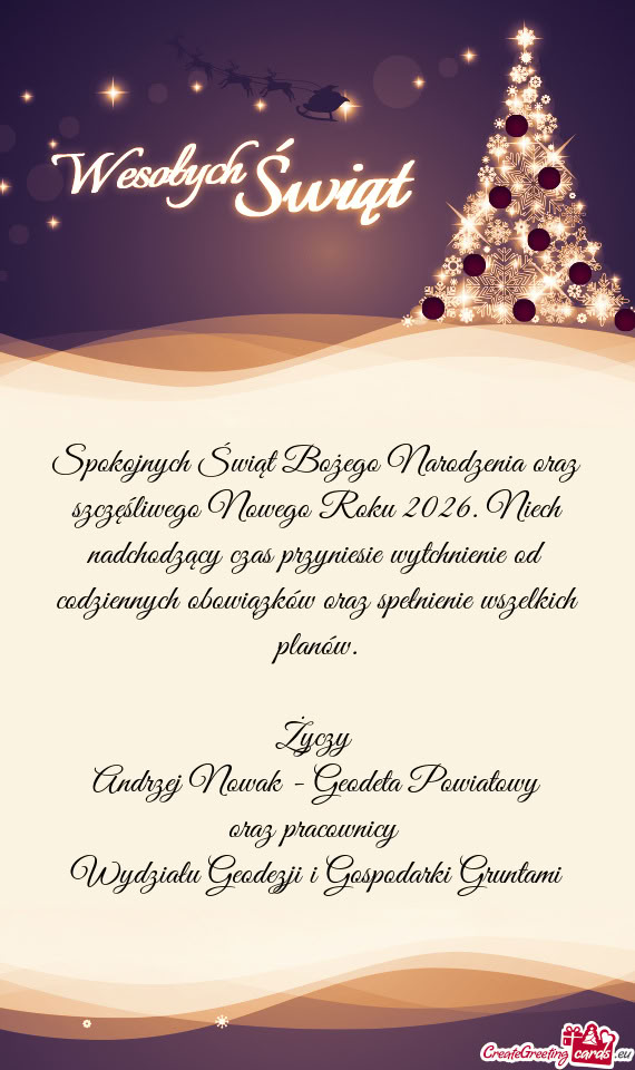Spokojnych Świąt Bożego Narodzenia oraz szczęśliwego Nowego Roku 2026. Niech nadchodzący czas