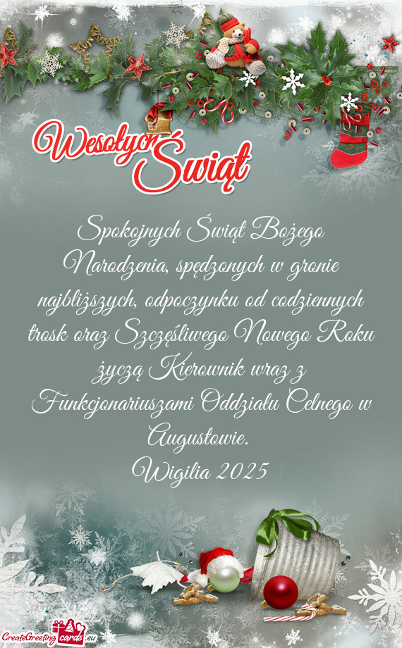 Spokojnych Świąt Bożego Narodzenia, spędzonych w gronie najbliższych,