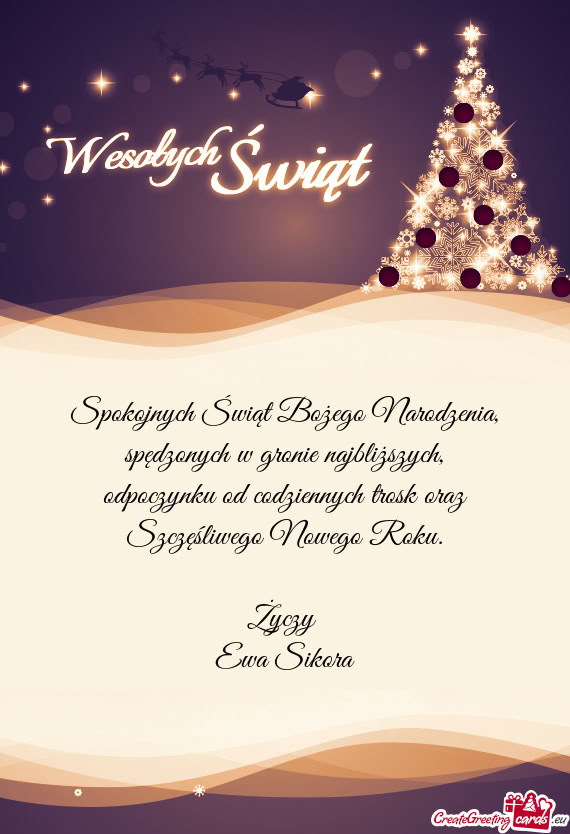 Spokojnych Świąt Bożego Narodzenia, spędzonych w gronie najbliższych,